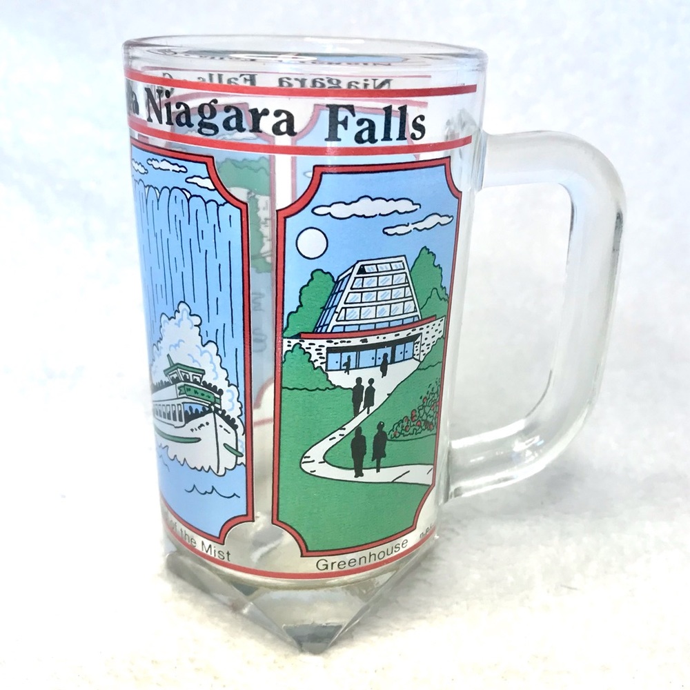 Vintage glass beer mug Niagara Falls landmark picture graphic handled drink cup